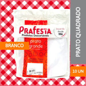 Prato Quadrado Grande Branco 10 Un - PRAFESTA
