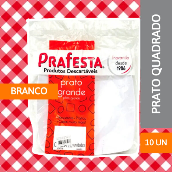 Prato Quadrado Grande Branco 10 Un - PRAFESTA - Imagem 2
