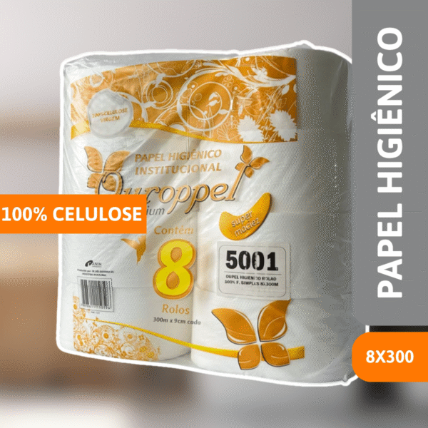 Papel Higiênico 100% Celulose 8 X 300M - OUROPPEL - Imagem 2