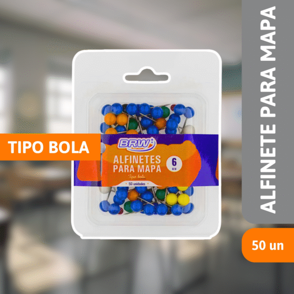 Alfinete Para Mapa 6mm Bola C/50 Un - BRW - Imagem 2