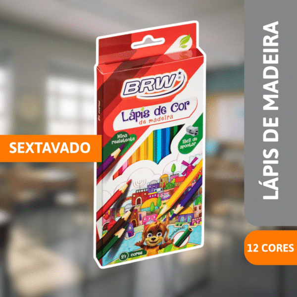 Lápis De Cor De Madeira Sextavado C/12 Cores - BRW - Imagem 2