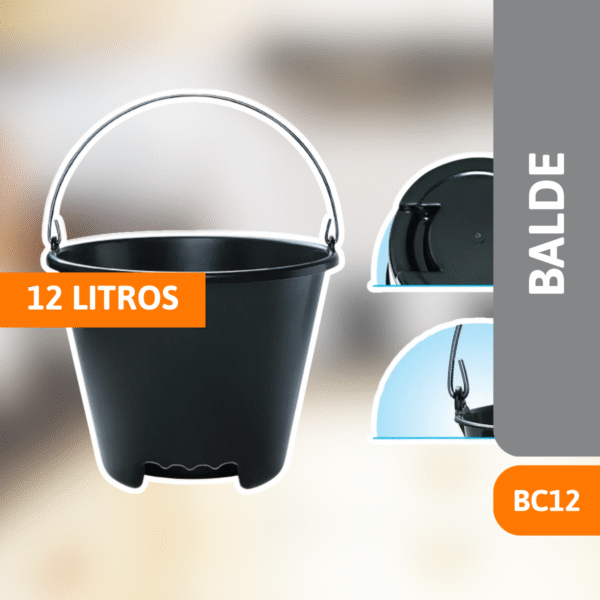Balde Preto 12 Litros  BC12 - ARQPLAST - Imagem 2
