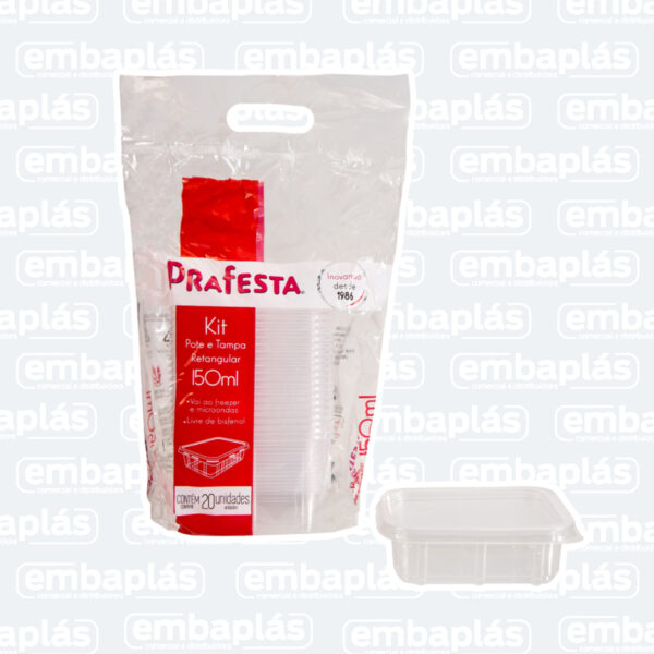 Pote Retangular com tampa 150ml 24 Un - PRAFESTA