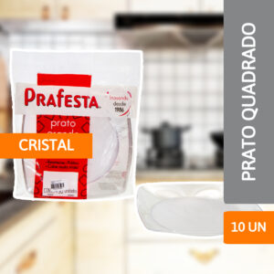 Prato Quadrado Grande Cristal 10 UN - PRAFESTA