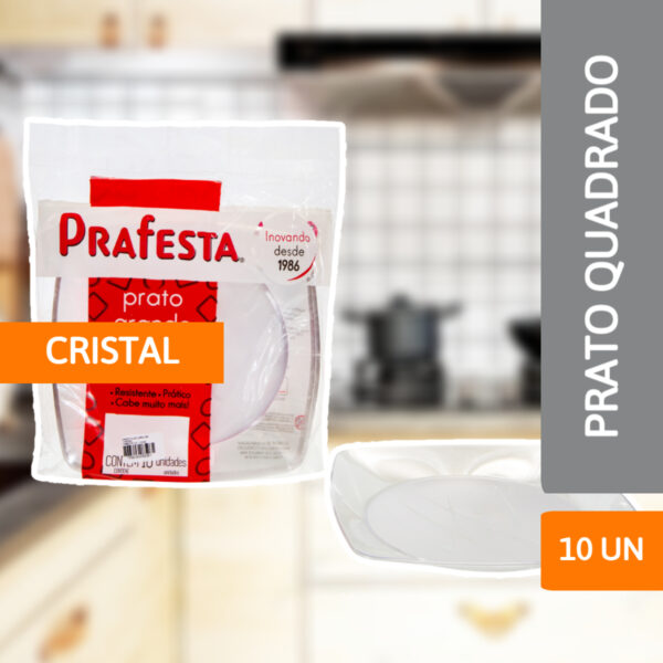 Prato Quadrado Grande Cristal 10 UN - PRAFESTA - Imagem 2