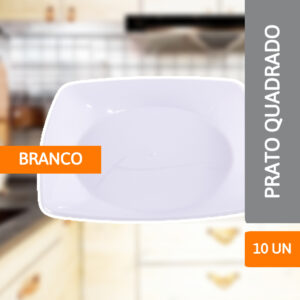 Prato Quadrado Médio Branco 10 Un - PRAFESTA