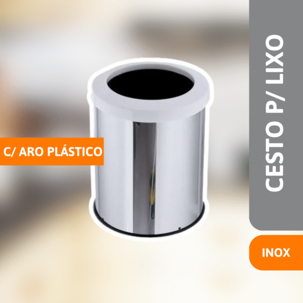 Cesto P/ Lixo Inox C/Aro Plástico Branco 15 Litros - VIEL - Imagem 2