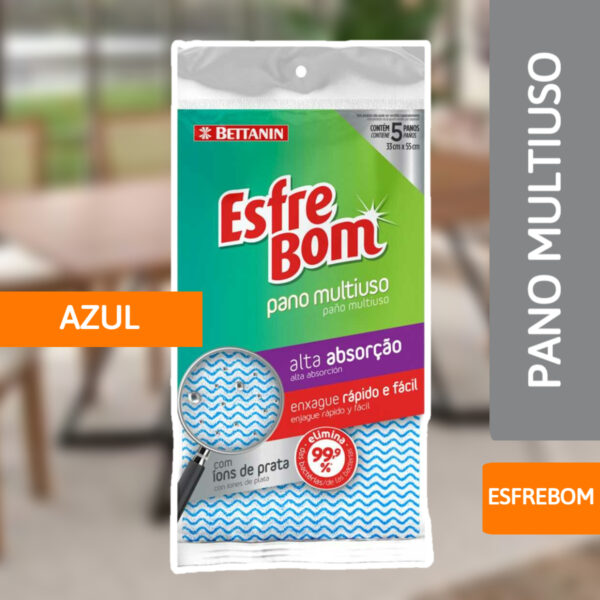 Pano Multiuso Azul Esfrebom C/ 5 Unidades - BETTANIN - Imagem 2