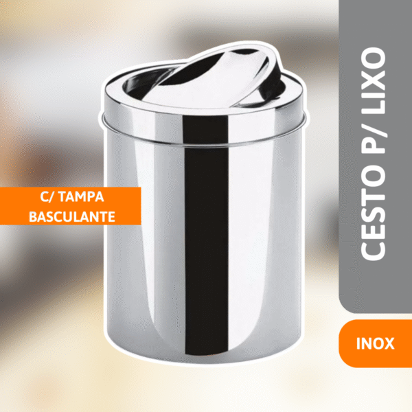 Cesto P/ Lixo Inox C/ Tampa Basculante 8 Litros - VIEL - Imagem 2