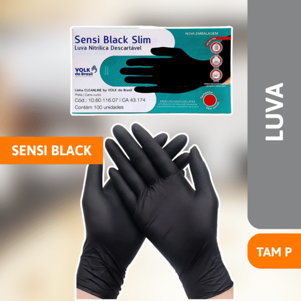 Luva Sensi Black Descartável Tamanho P CX C/ 50 UN - VOLK - Imagem 2