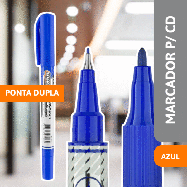 Marcador P/ CD/ Retroprojetor Ponta Dupla Azul - BRW - Imagem 2