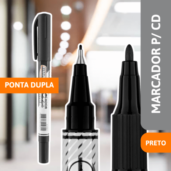 Marcador P/ CD/ Retroprojetor Ponta Dupla Preto - BRW - Imagem 2