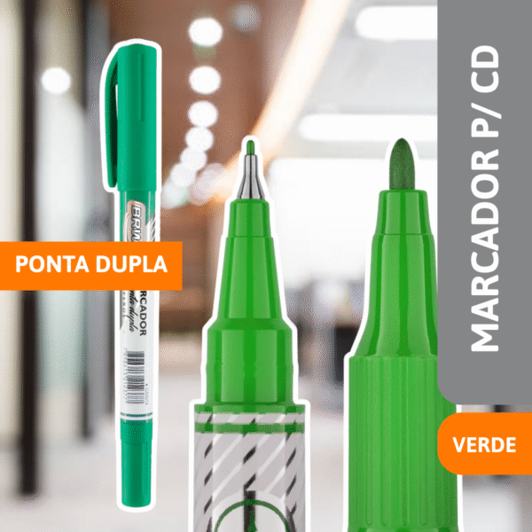 Marcador P/ CD/ Retroprojetor Ponta Dupla Verde - BRW - Imagem 2