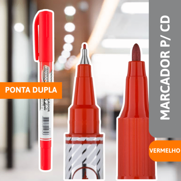 Marcador P/ CD/ Retroprojetor Ponta Dupla Vermelho - BRW - Imagem 2