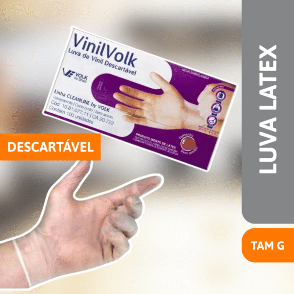 Luva De Vinil Descartável Tamanho G CX C/ 100 Un - VOLK - Imagem 2