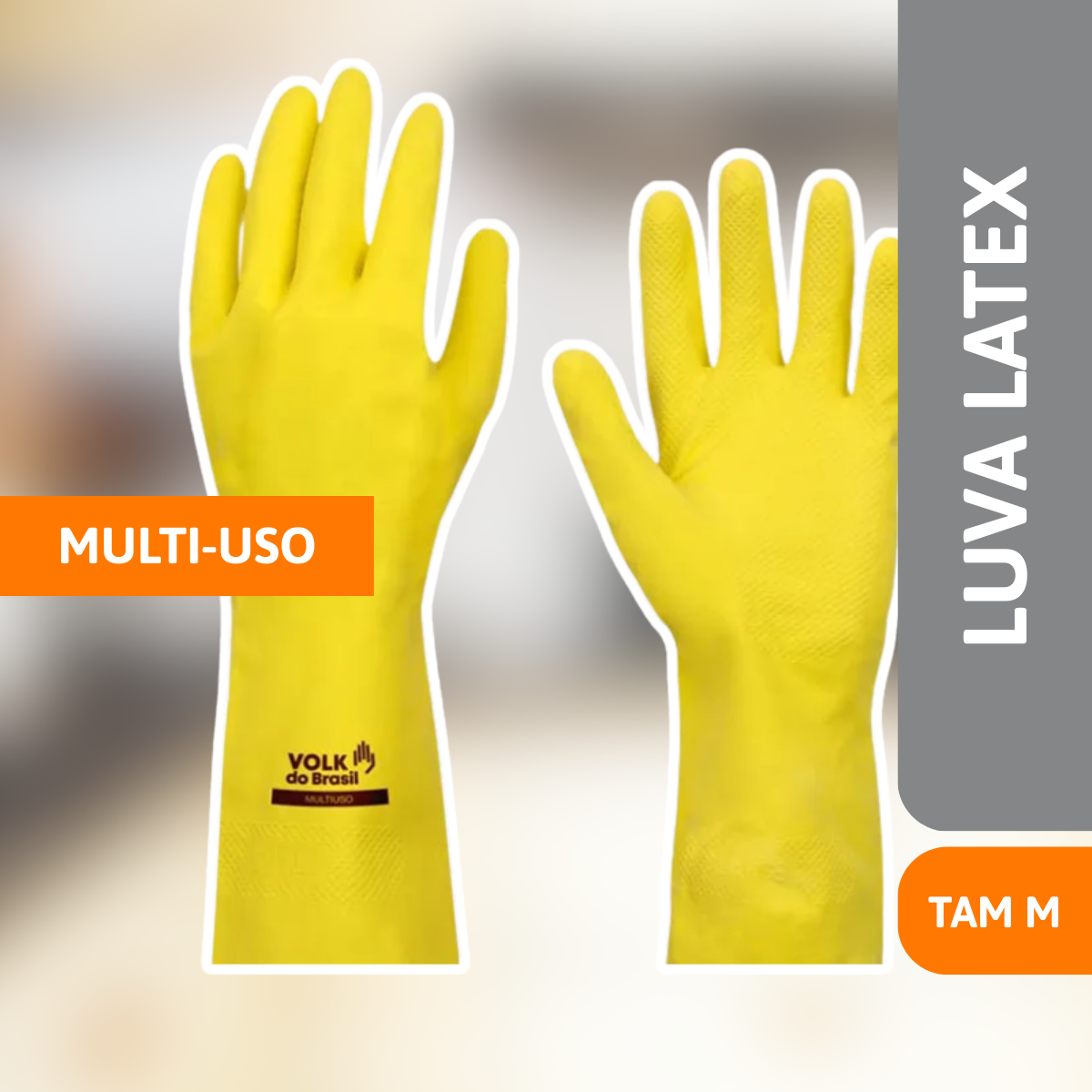 Luva Latex Multi-Uso Amarela Tamanho M - VOLK - Imagem 2