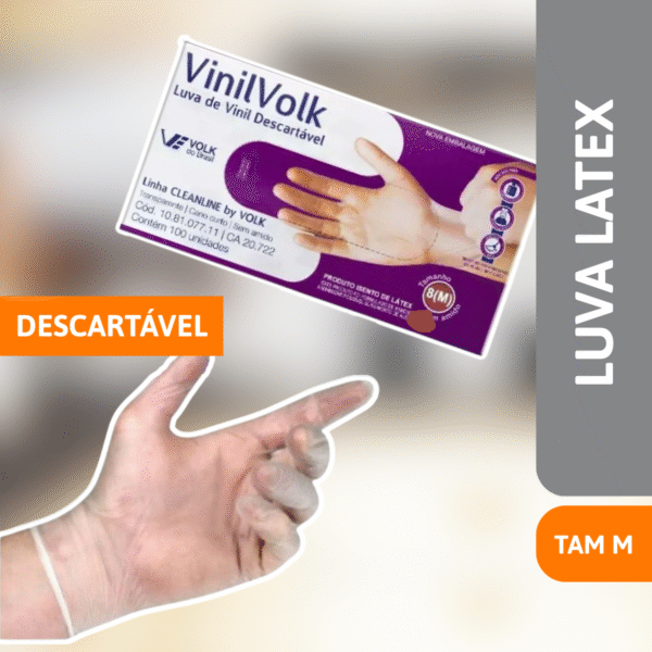 Luva De Vinil Descartável Tamanho M CX C/ 100 Un - VOLK - Imagem 2