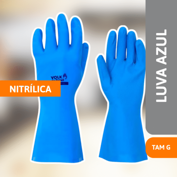 Luva Azul Nitrilica Tamanho G - VOLK - Imagem 2