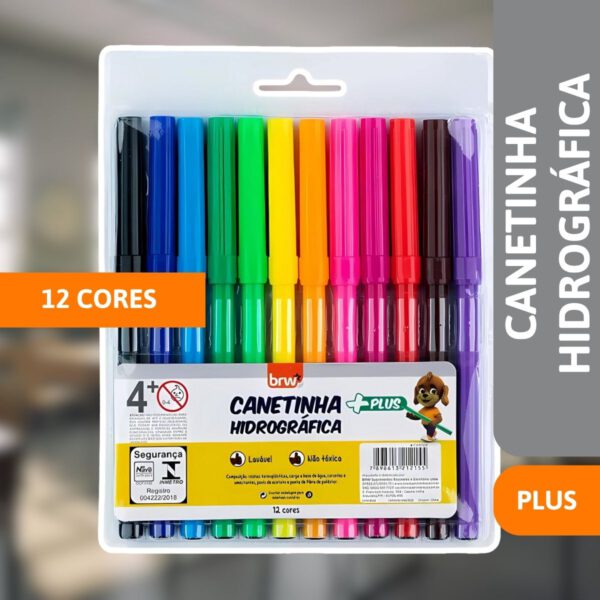 Canetinha Hidrográfica Plus C/12 Cores - BRW - Imagem 2