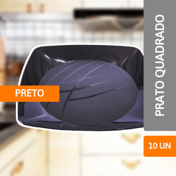 Prato Quadrado Médio Preto 10 Un - PRAFESTA - Imagem 2