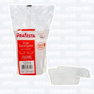 Pote Retangular com tampa 500ml 24 Un - PRAFESTA