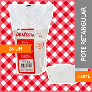 Pote Retangular com tampa 500ml 24 Un - PRAFESTA