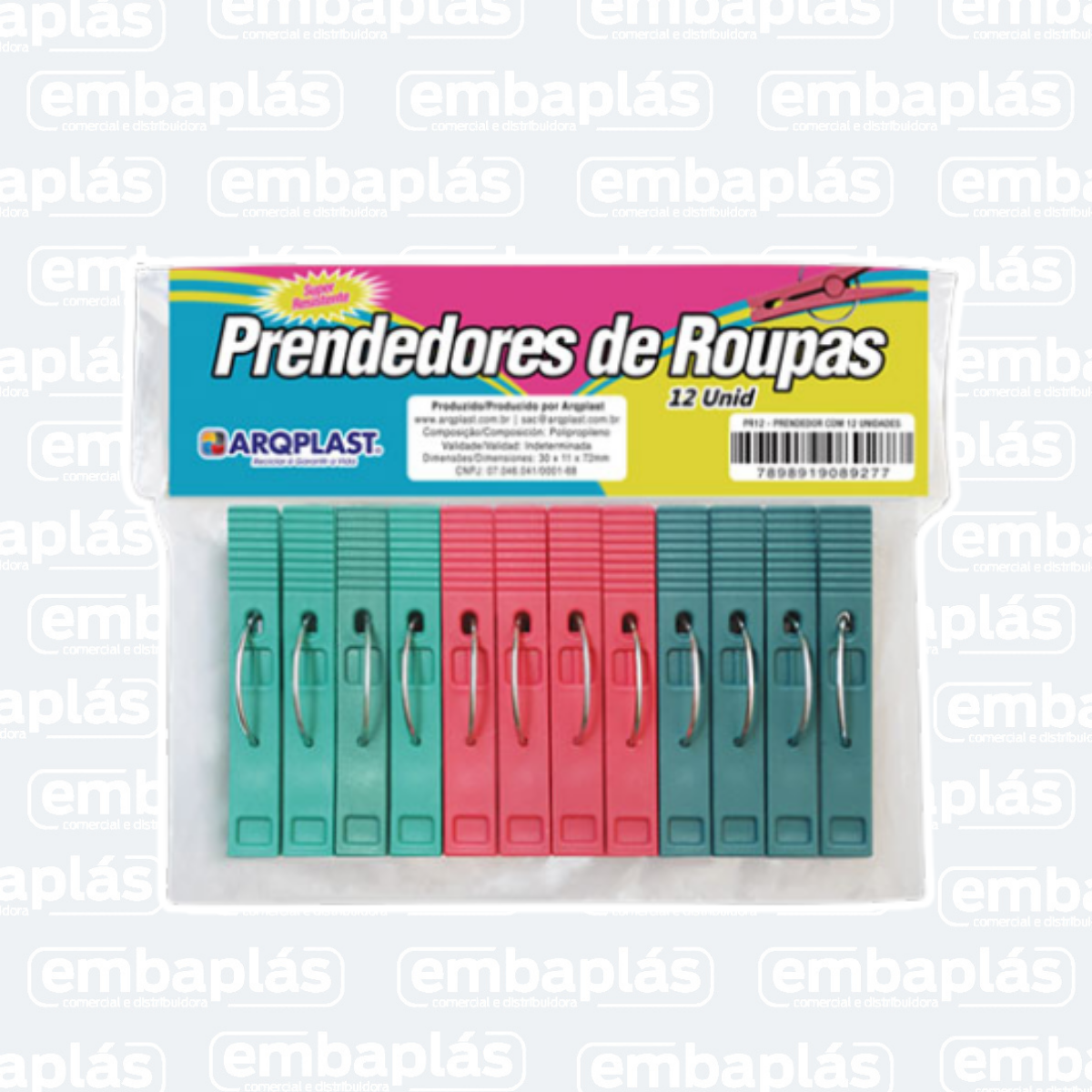 Prendedor De Roupas C/ 12un - ARQPLAST