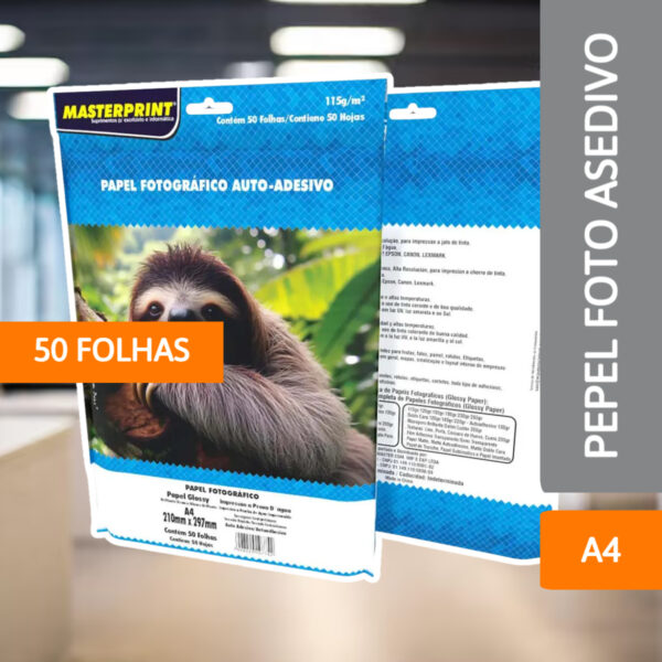 Papel Foto Glossy Adesivo 115g A4 50 Folhas - MASTERPRINT - Imagem 2
