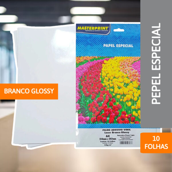 Filme Adesivo Vinil Laser Branco Glossy A4 135g/m² - MASTERPRINT - Imagem 2