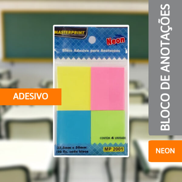 Bloco Adesivo Para Anotação Neon 37,5 X 50MM - MASTERPRINT - Imagem 2