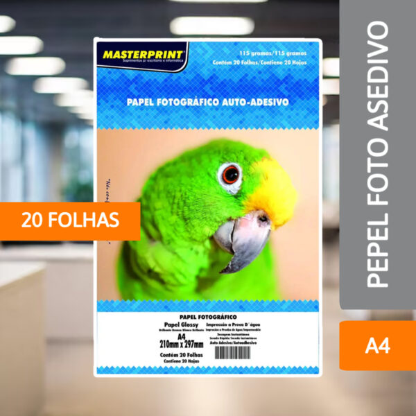 Papel Foto Glossy Adesivo 115g/m² A4 20 Folhas - MASTERPRINT - Imagem 2