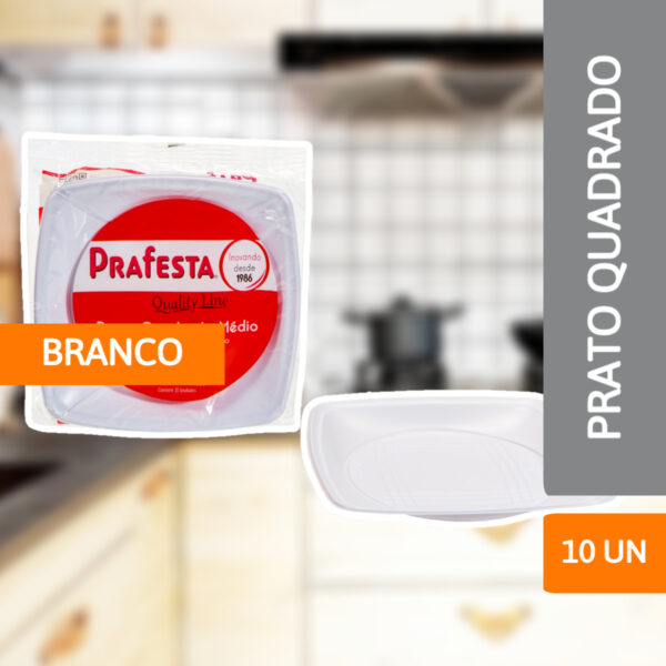 Prato Quadrado Médio Branco Quality Line 10 Un - PRAFESTA - Imagem 2