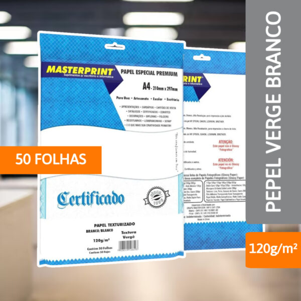 Papel Verge Branco 120g/m² 50 Folhas - MASTERPRINT - Imagem 2
