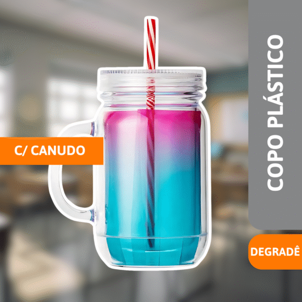 Copo Plástico Com Canudo 600ml Degradê - BRW - Imagem 2