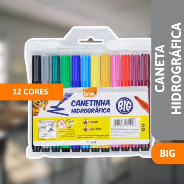 Caneta Hidrográfica Big C/ 12 Cores - BRW - Imagem 2