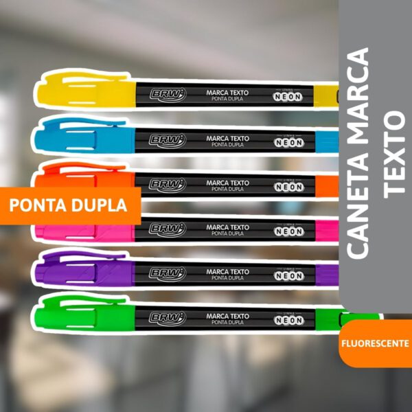 Caneta Marca Texto Fluorescente Ponta Dupla - BRW - Imagem 2