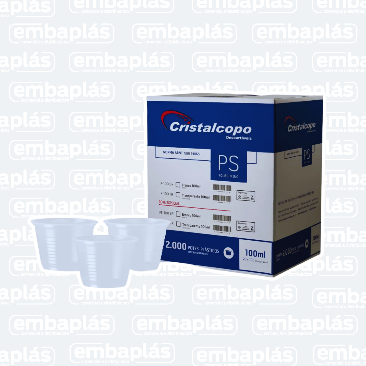 Pote Plástico trasnparente 100ml C/2000 Un - CRISTALCOPO