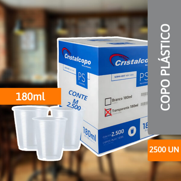 Copo Plástico PS 180ml Abnt 2500 Un - CRISTALCOPO - Imagem 2
