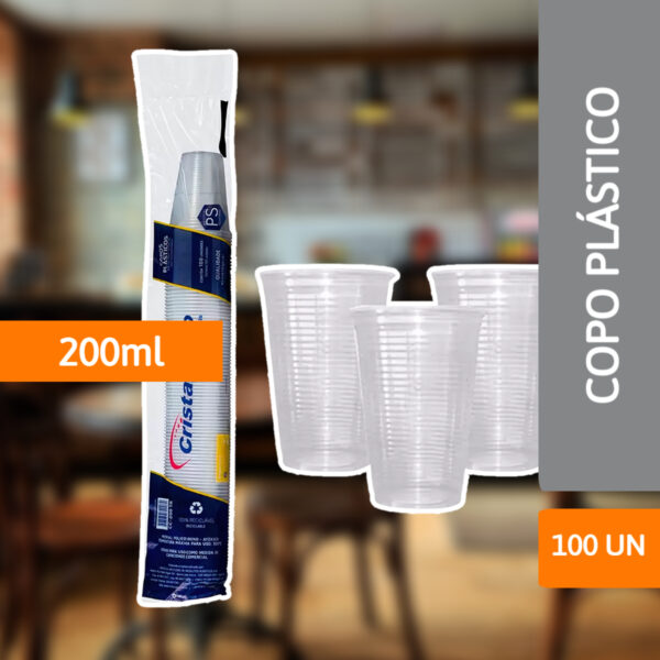 Copo Plástico PS 200ml Abnt Transparente 100 Un - CRISTALCOPO - Imagem 2