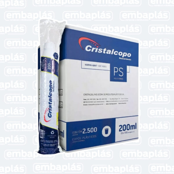 Copo Plástico PS 200ml Abnt Transparente 2500 Un - CRISTALCOPO