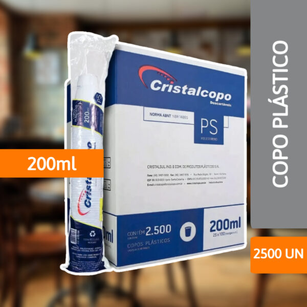 Copo Plástico PS 200ml Abnt Transparente 2500 Un - CRISTALCOPO - Imagem 2