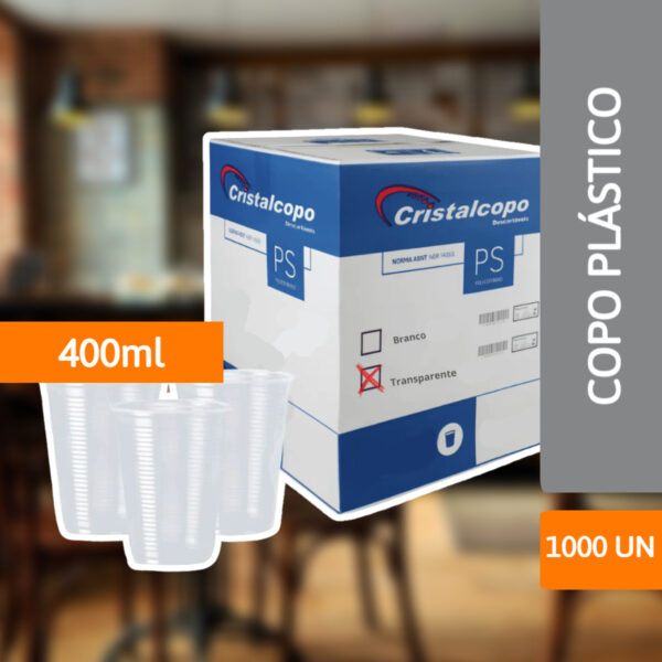 Copo Plástico PS 400ml Abnt Transparente 1000 Un - CRISTALCOPO - Imagem 2