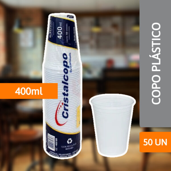 Copo Plástico PS 400ml Abnt Transparente 50 Un - CRISTALCOPO - Imagem 2