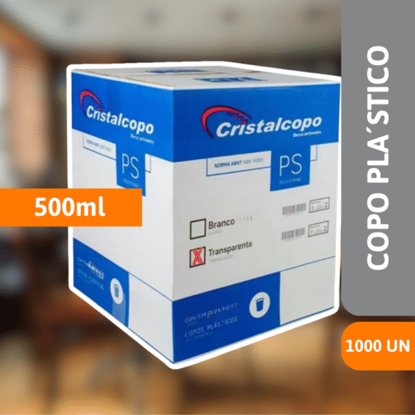 Copo Plástico PS 500ml Abnt Transparente 1000 Un - CRISTALCOPO - Imagem 2