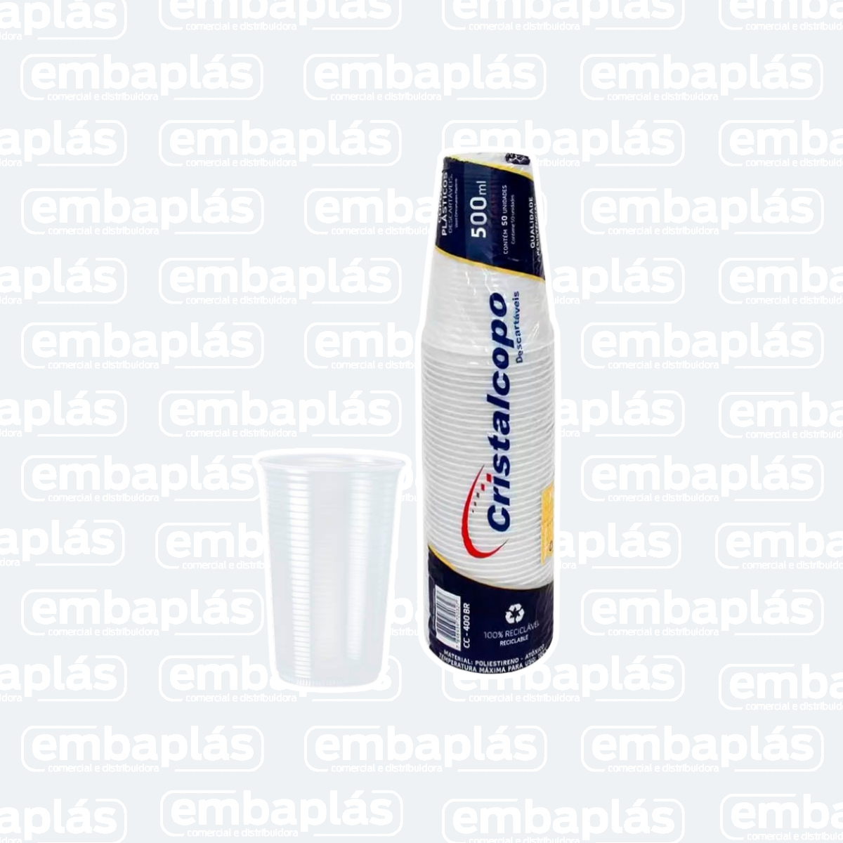 Copo Plástico PS 500ml Abnt Transparente 50 Un - CRISTALCOPO
