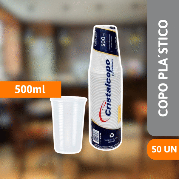 Copo Plástico PS 500ml Abnt Transparente 50 Un - CRISTALCOPO - Imagem 2