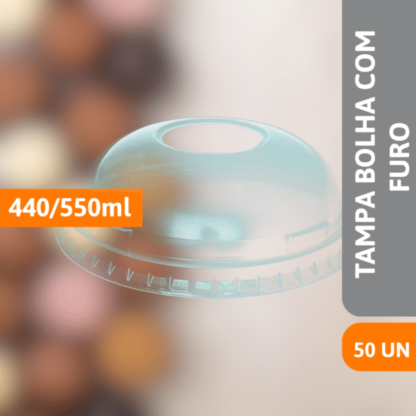 Tampa Plástica Bolha C/ Furo P/ Copo 440/550ML 50 Un - CRISTALCOPOS - Imagem 2