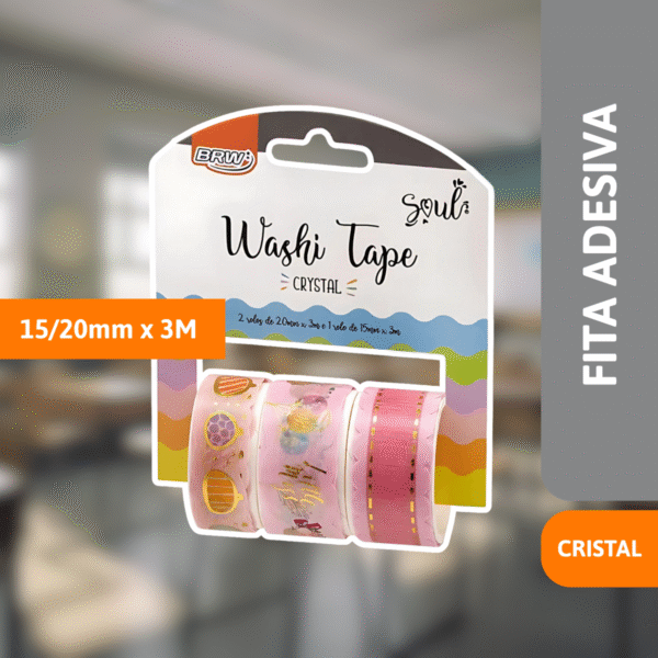 Fita Adesiva Washi Tape CRISTAL ROSA 15/20mm x 3M - BRW - Imagem 2