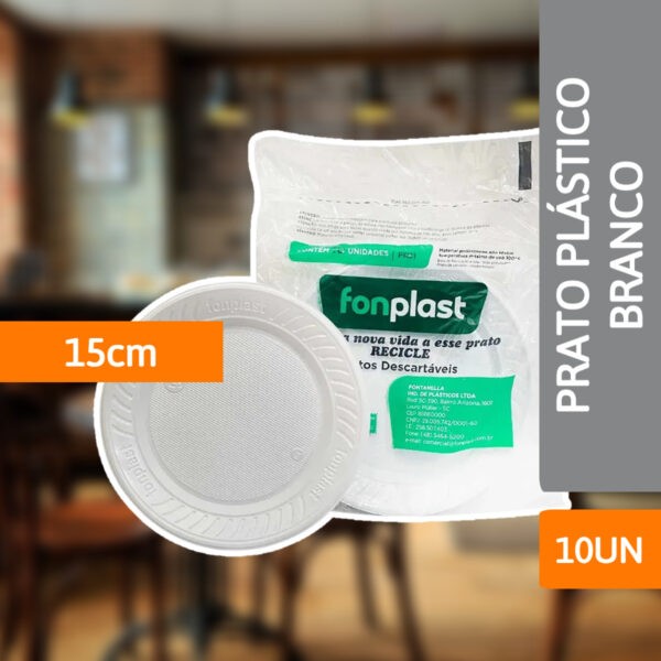 Prato Plástico Branco 15cm 10 Un - FONPLAST - Imagem 2