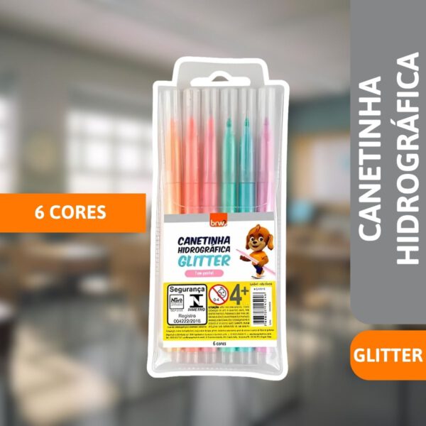 Canetinha Hifrográfica Glitter C/ 6 Cores - BRW - Imagem 2